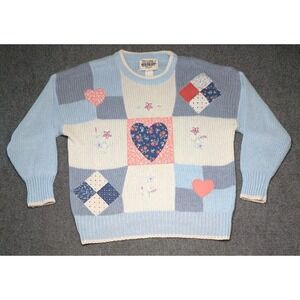 Vintage‎ Absolutely NO! Jeans Authentic Crewneck Quilt Patchwork Sweater Grandma